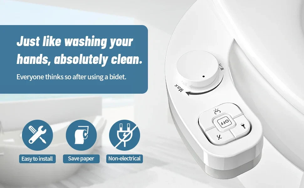 Image showcasing benefits of switching to a bidet, including improved hygiene, easy-to-install, environmental impact, cost savings, and health benefits.